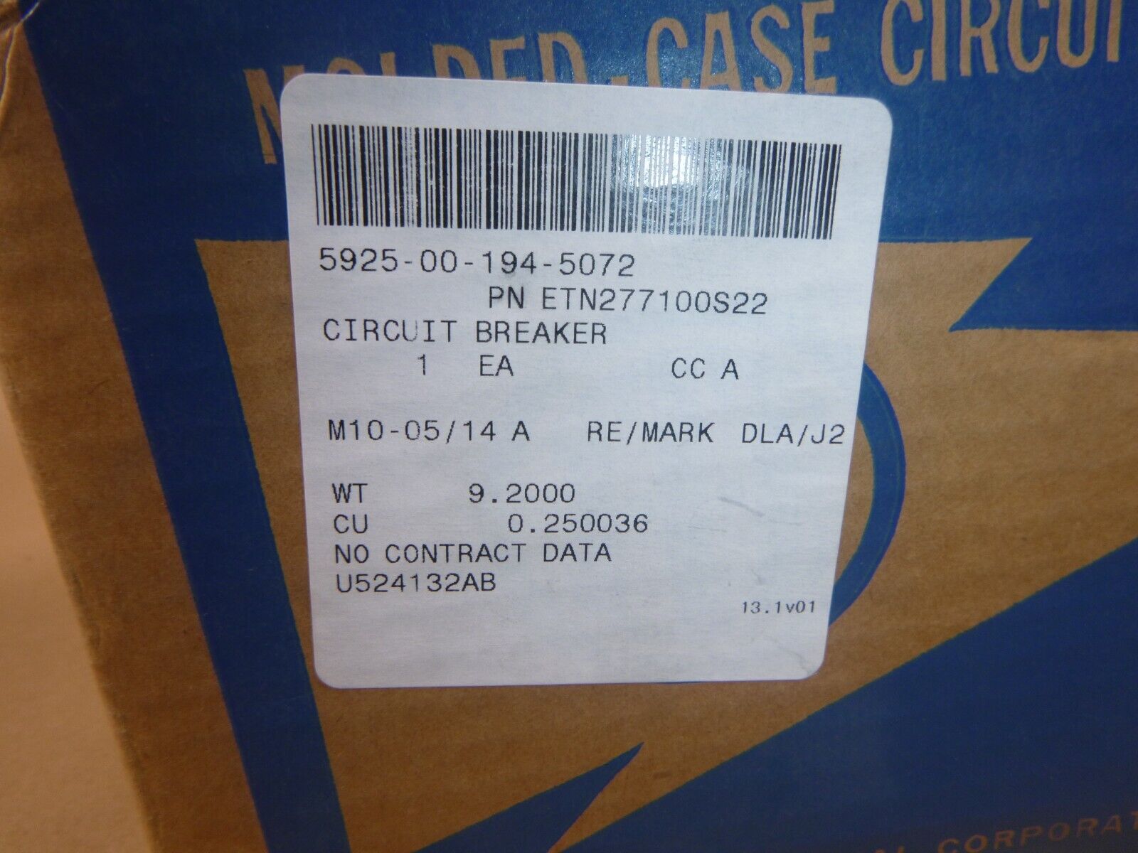 USGI Navy Type AQB-A101 Molded Case Circuit Breaker ETN277100S22, 25 Amp 400 Hz. | Electrical MRO Replacement Parts &amp; Components and Commercial Electrical Supplies Company