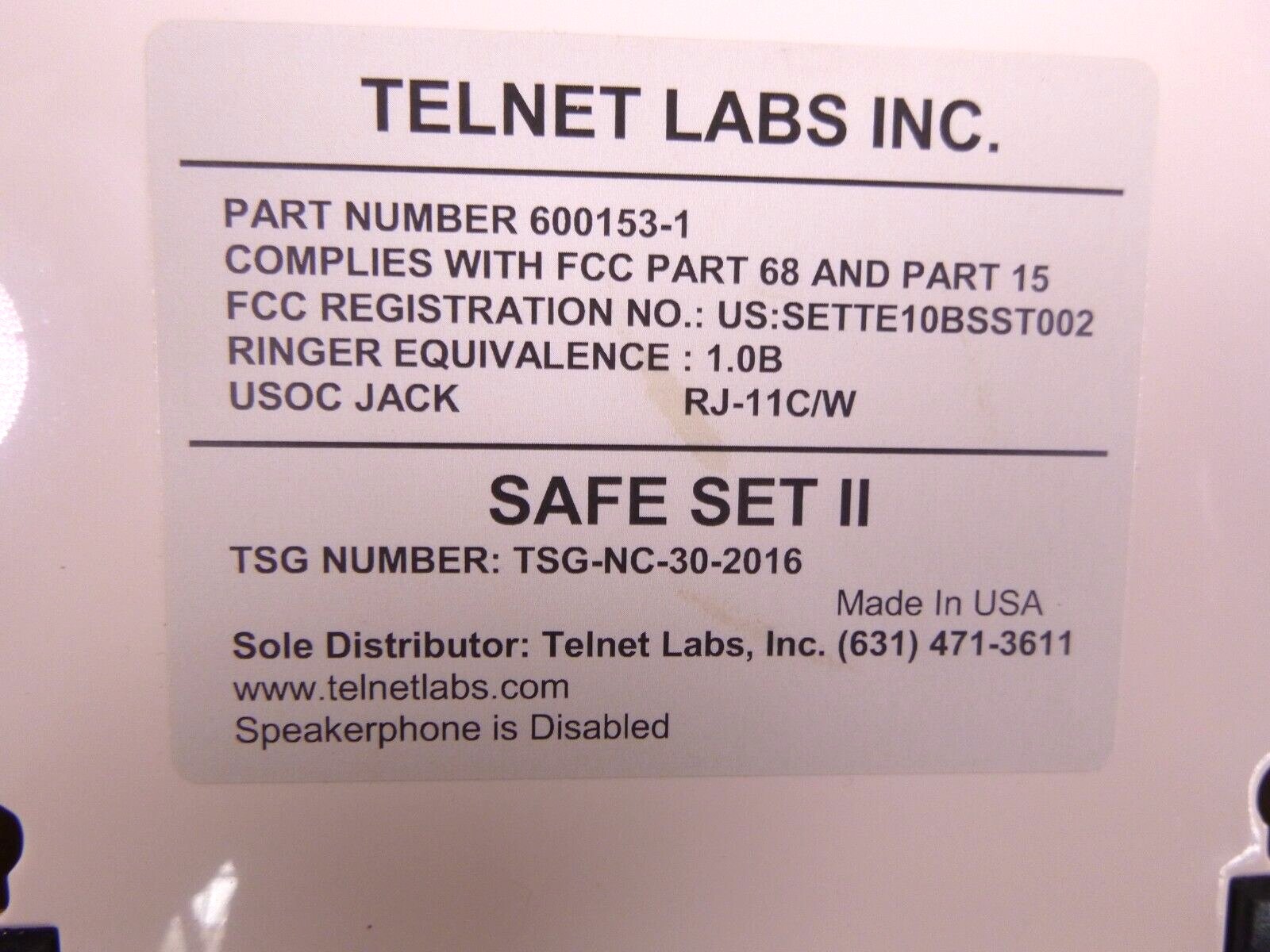USGI Safe Set II TSG Approved TSG-NC-30-20 Single Line Adv. Analog Telephone | Electrical MRO Replacement Parts &amp; Components and Commercial Electrical Supplies Company