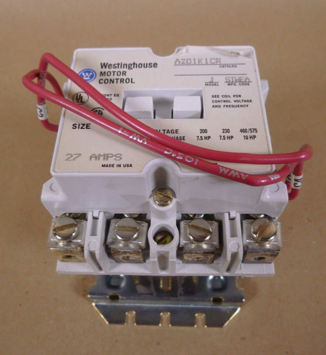 Westinghouse Motor Control A201K1CR Non-Reversing Contactor , 3 Pole , 27A ,10HP | Electrical MRO Replacement Parts &amp; Components and Commercial Electrical Supplies Company