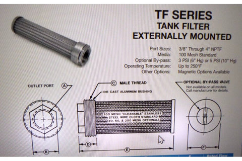 Zinga Externally Mounted TF Series Hydraulic Tank Filter 1 - 7/8" - 12 Outlet 21 GPM - Royal Equipment Royal Equipment