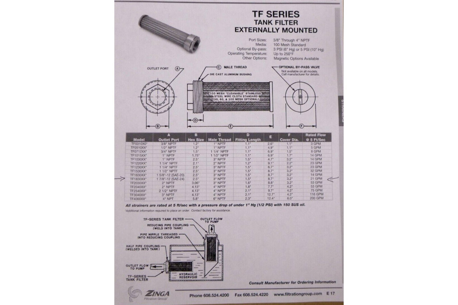 Zinga Externally Mounted TF Series Hydraulic Tank Filter 1-7/8"-12 Outlet 21 GPM | Industrial MRO Replacement Parts, Manufacturing Machine Parts &amp; Components, Heavy Equipment Parts Supplier