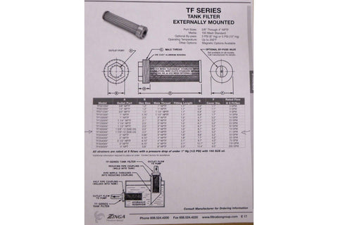 Zinga Externally Mounted TF Series Hydraulic Tank Filter 1 - 7/8" - 12 Outlet 21 GPM - Royal Equipment Royal Equipment