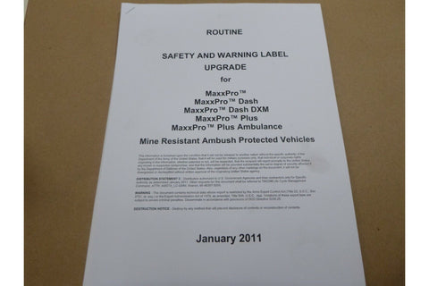 MRAP MAXXPRO DASH DXM PLUS AMBULANCE SAFETY WARNING LABEL DECAL UPGRADE KIT